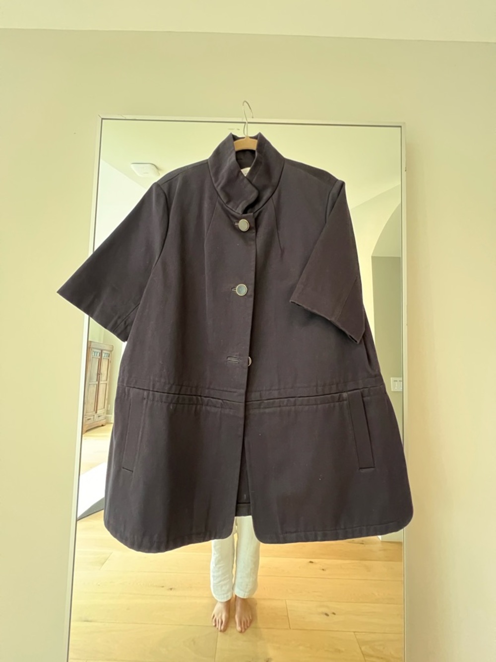 Club Monaco Classic Short-Sleeve Funnel Collar Jacket - Navy. Size M